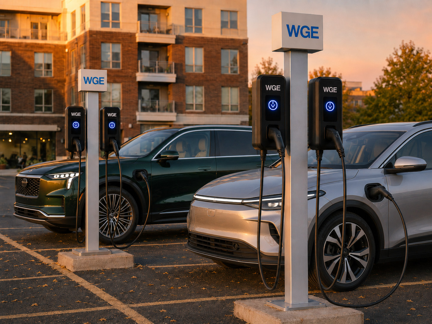 Driver resting beside outdoor EV charging stations