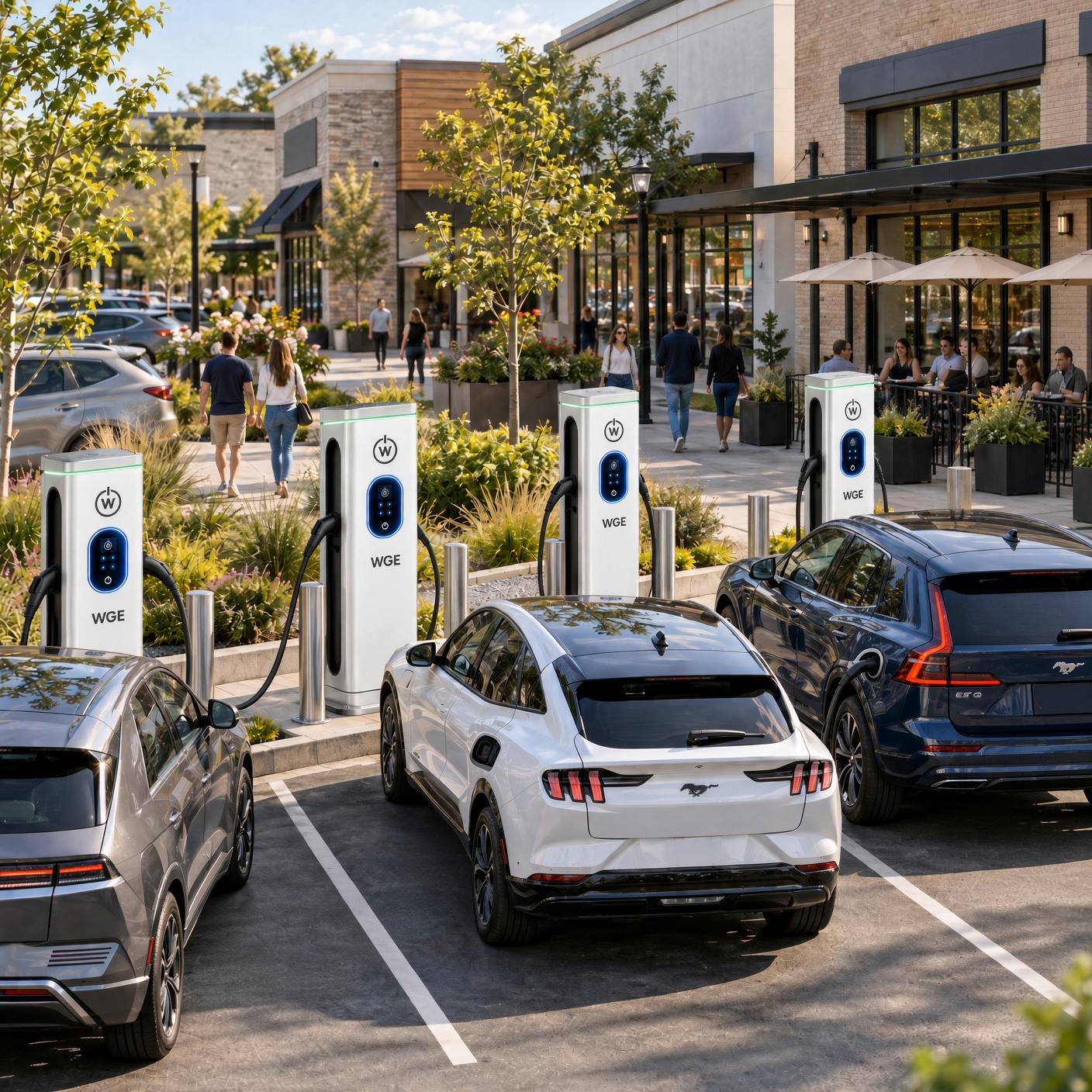WGE Level 3 DC fast chargers at a multi-tenant retail shopping center